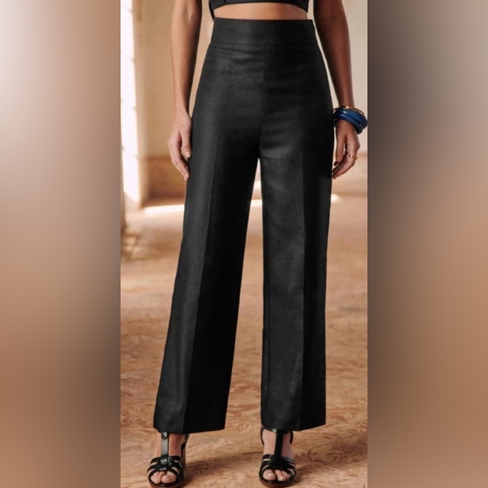 Sezane Jenson Linen Straight Leg Pants Black Size FR46/US 14
